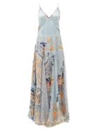 Matchesfashion.com Camilla - Fraser Fantasia Godet-insert Silk Slip Dress - Womens - Blue Print