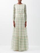 Saloni - Isabel Printed Silk-georgette Maxi Dress - Womens - Light Green