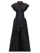Matchesfashion.com Three Graces London - Clarissa Cotton-poplin Wrap Dress - Womens - Black