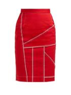 Matchesfashion.com Symonds Pearmain - Patchwork Denim Pencil Skirt - Womens - Red