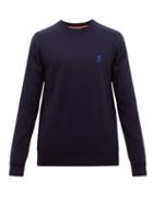 Matchesfashion.com Burberry - Declan Logo Embroidered Wool Sweater - Mens - Navy