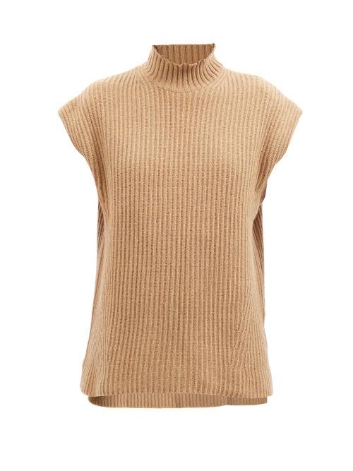 Ganni - Sleeveless Recycled Wool-blend Roll-neck Top - Womens - Camel