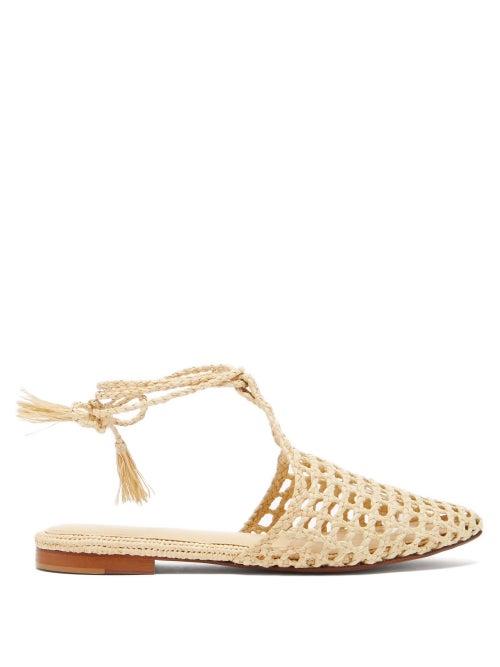 Ladies Shoes Zyne - Arianna Wraparound-ties Raffia Backless Loafers - Womens - Cream