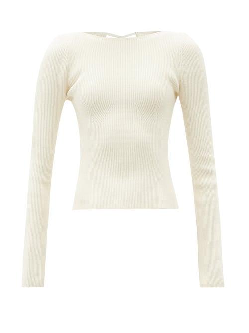 Ladies Rtw Khaite - Angelina Laced-back Ribbed Sweater - Womens - Ivory