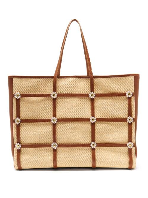 Matchesfashion.com Fabrizio Viti - Miss Daisy Raffia And Leather Tote Bag - Womens - Beige Multi