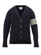 Matchesfashion.com Thom Browne - 4 Bar Stripe Cable Knit Wool Blend Cardigan - Mens - Navy