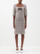 Shushu/tong - Bow-appliqu Lace-trimmed Checked Wool-blend Dress - Womens - Black White