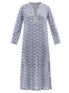 Ladies Beachwear Le Sirenuse, Positano - Loren Leopard-print Cotton-voile Kaftan - Womens - Blue Multi
