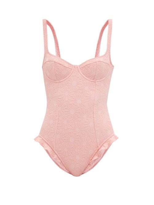 Matchesfashion.com Dodo Bar Or - Devone Floral-jacquard Ruffle-edged Swimsuit - Womens - Pink