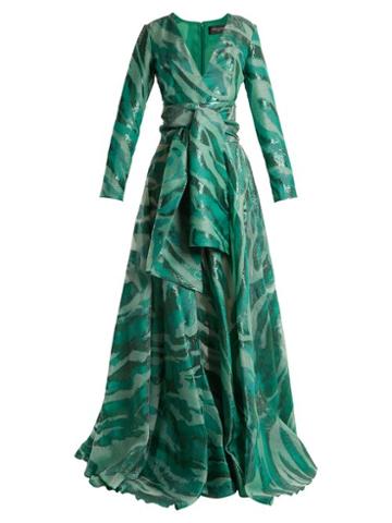 Matchesfashion.com Azzaro - Acid Long Sleeved Jacquard Gown - Womens - Green Multi