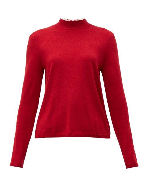 Matchesfashion.com Redvalentino - Tie Neck Wool Blend Sweater - Womens - Dark Red