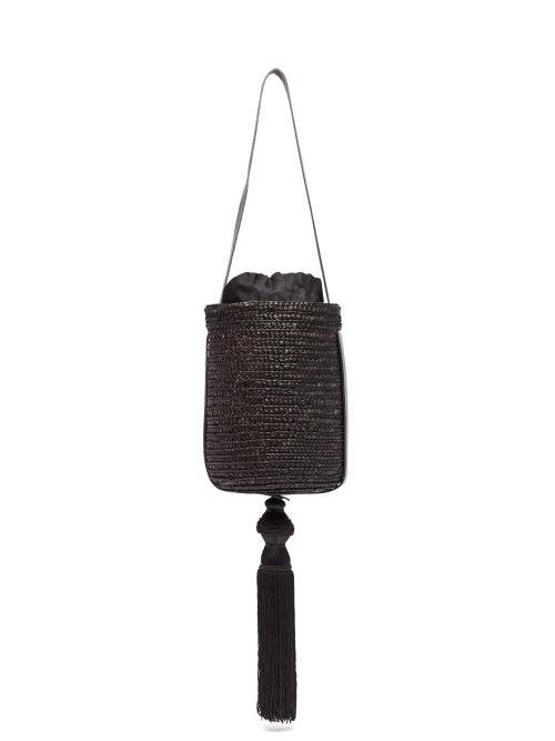 Matchesfashion.com Eliurpi - Borla Tasselled Straw Bucket Bag - Womens - Black