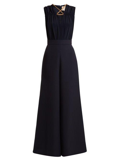 Matchesfashion.com Roksanda - Deanna V Neck Silk Jumpsuit - Womens - Navy
