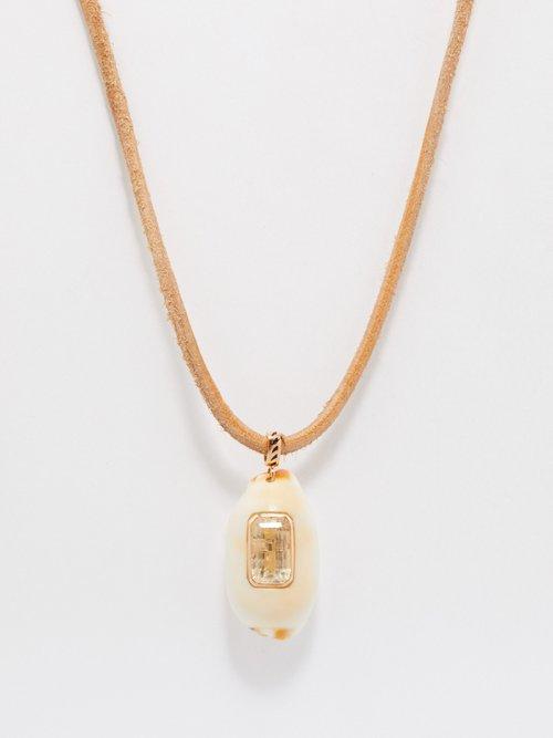 Dezso - Cowrie Shell, Aquamarine & 18kt Rose Gold Necklace - Womens - Multi