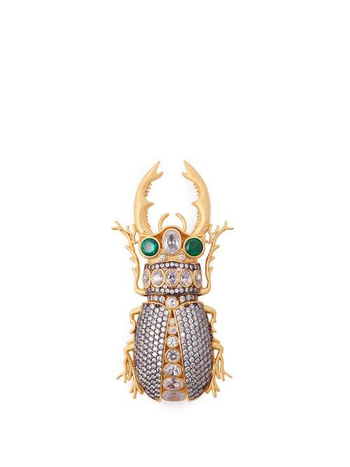 Matchesfashion.com Begum Khan - King Beetle Crystal & 24kt Gold Plated Brooch - Womens - Crystal
