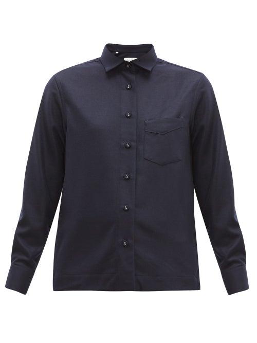 Matchesfashion.com Officine Gnrale - Solene Brushed Wool Shirt - Womens - Navy