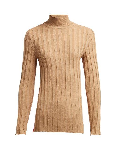 Matchesfashion.com Marni - Roll Neck Ribbed Wool Sweater - Womens - Beige Multi