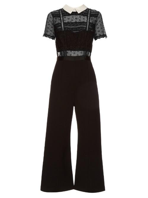 Self-portrait Fleur Lace-panelled Wide-leg Jumpsuit