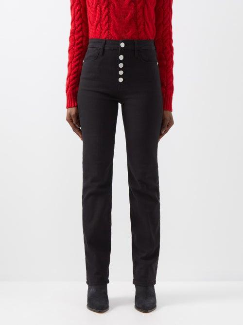 Frame - X Claudia Schiffer Le Super High Straight Jeans - Womens - Black