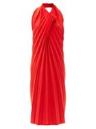 Matchesfashion.com A.w.a.k.e. Mode - Halterneck Pleated-crepe Midi Dress - Womens - Red