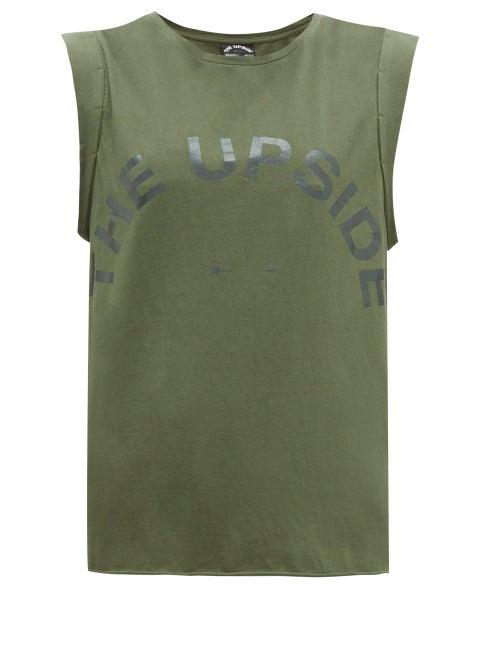 Matchesfashion.com The Upside - Logo Print Cotton Jersey Tank Top - Womens - Khaki