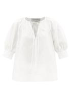 Lee Mathews - Elsie Neck-tie Cotton-poplin Blouse - Womens - White