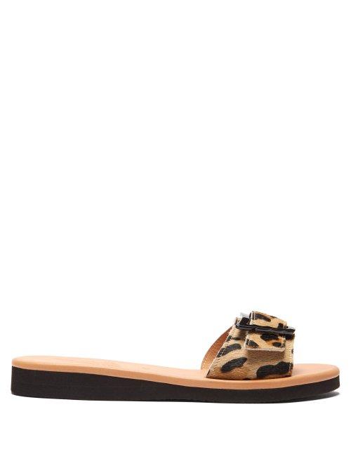 Matchesfashion.com Ancient Greek Sandals - Aglaia Leopard Print Leather Slides - Womens - Leopard