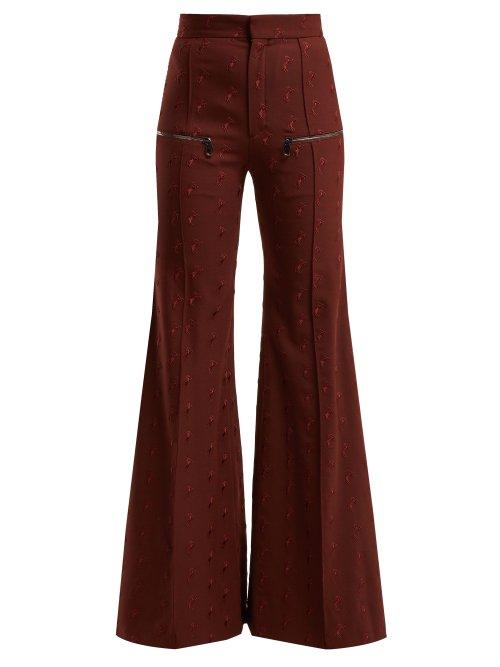 Matchesfashion.com Chlo - Little Horses High Rise Wool Blend Trousers - Womens - Burgundy