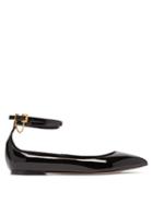 Matchesfashion.com Valentino - Chain Strap Point Toe Patent Leather Flats - Womens - Black