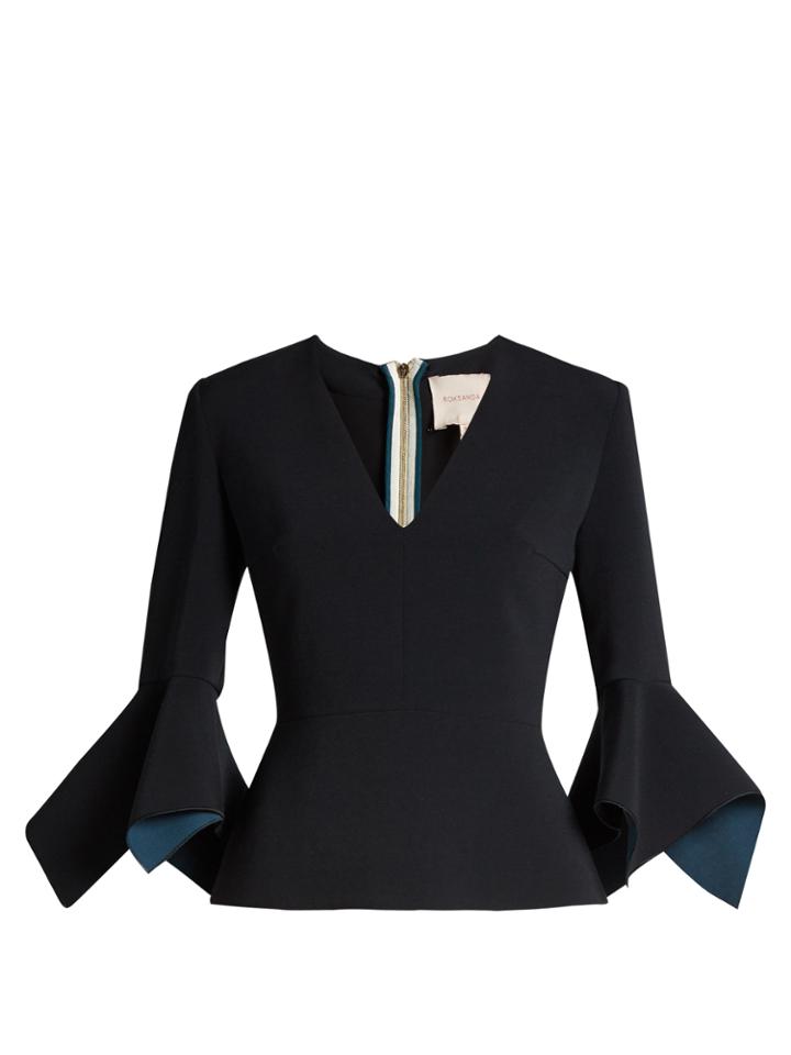 Roksanda Prila V-neck Fluted-sleeve Crepe Top