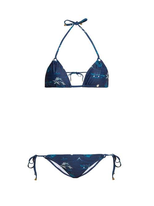 Matchesfashion.com Thorsun - Alex Floral And Palm Tree Print Triangle Bikini - Womens - Navy Print