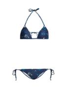 Matchesfashion.com Thorsun - Alex Floral And Palm Tree Print Triangle Bikini - Womens - Navy Print