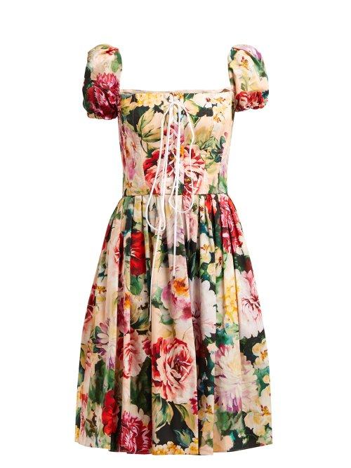 Matchesfashion.com Dolce & Gabbana - Floral Print Cotton Poplin Dress - Womens - Black Multi