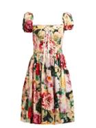 Matchesfashion.com Dolce & Gabbana - Floral Print Cotton Poplin Dress - Womens - Black Multi