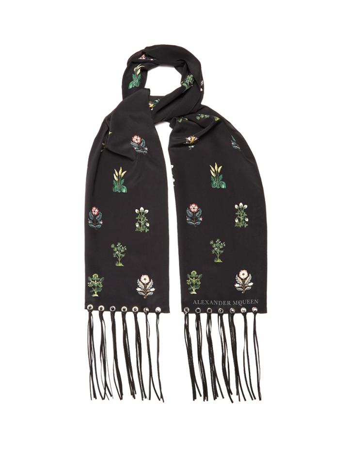 Alexander Mcqueen Leather-fringed Silk Scarf