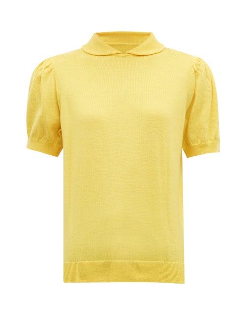 Matchesfashion.com Shrimps - Clement Peter Pan Collar Wool Sweater - Womens - Yellow