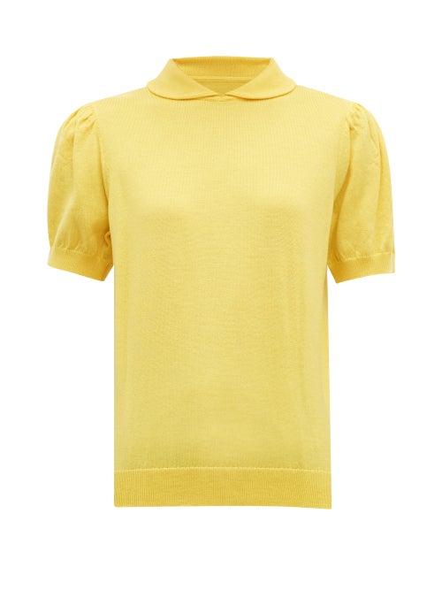 Matchesfashion.com Shrimps - Clement Peter Pan Collar Wool Sweater - Womens - Yellow