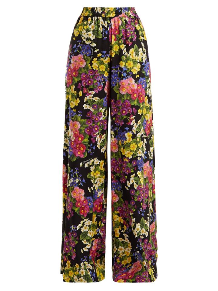 Dolce & Gabbana Floral-print Silk-blend Charmeuse Trousers