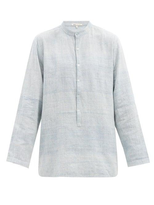 Matchesfashion.com 11.11 / Eleven Eleven - Band-collar Cotton-canvas Shirt - Mens - Light Blue