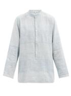 Matchesfashion.com 11.11 / Eleven Eleven - Band-collar Cotton-canvas Shirt - Mens - Light Blue