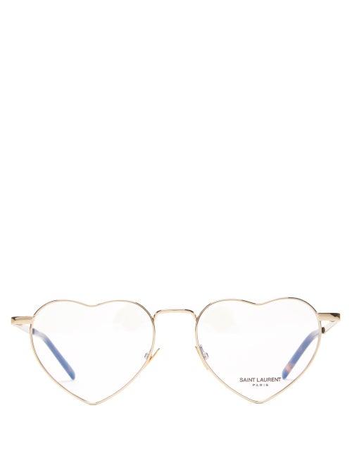 Matchesfashion.com Saint Laurent - Loulou Heart-shaped Metal Glasses - Womens - Gold