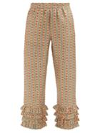 Muzungu Sisters - Talitha Tiered-cuff Rose-print Silk-twill Trousers - Womens - Multi