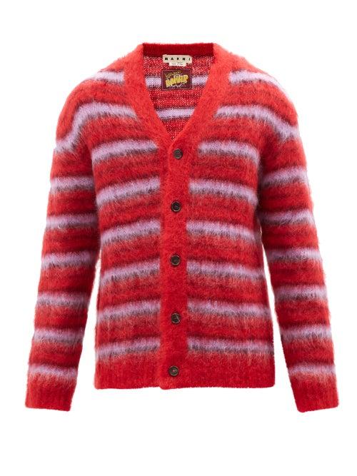 Marni - Striped Mohair-blend Cardigan - Mens - Red Stripe