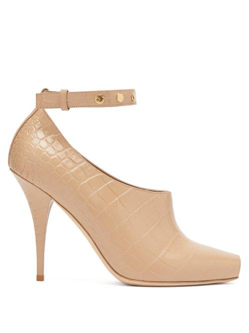 Matchesfashion.com Burberry - Blyth Peep Toe Crocodile Effect Leather Pumps - Womens - Beige