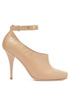Matchesfashion.com Burberry - Blyth Peep Toe Crocodile Effect Leather Pumps - Womens - Beige