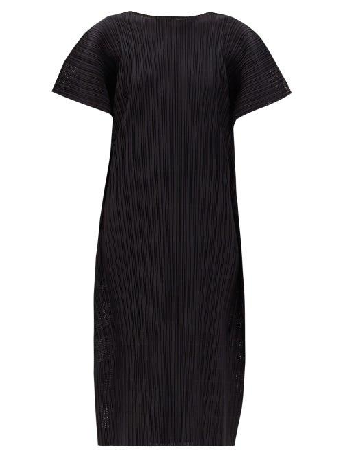 Matchesfashion.com Pleats Please Issey Miyake - Wide-sleeve Technical-pleated Pointelle Dress - Womens - Black