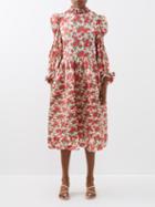 Horror Vacui - Claire Floral-print Pintucked Cotton Midi Dress - Womens - Red Multi