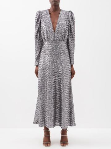 Borgo De Nor - Bernadette Plunge-front Sequinned Dress - Womens - Silver