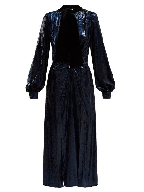 Matchesfashion.com Raquel Diniz - Christy Crystal Embellished Velvet Gown - Womens - Dark Blue