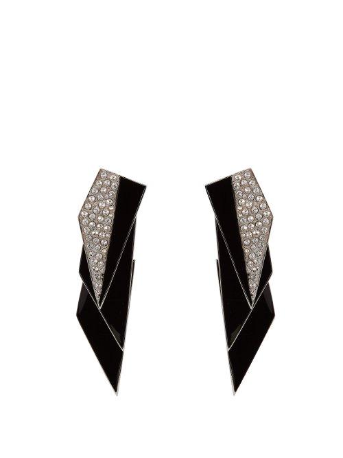 Matchesfashion.com Saint Laurent - Geometric Crystal Embellished Clip On Earrings - Womens - Black